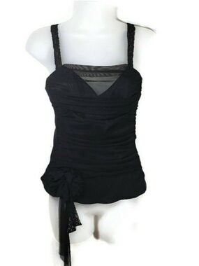 Black Ruched Sleeveless Corset with Sheer Mesh Detail